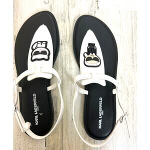 Karl Lagerfeld Paris Womens 9.5 White Black Soterios Flip Flop Sandals NEW